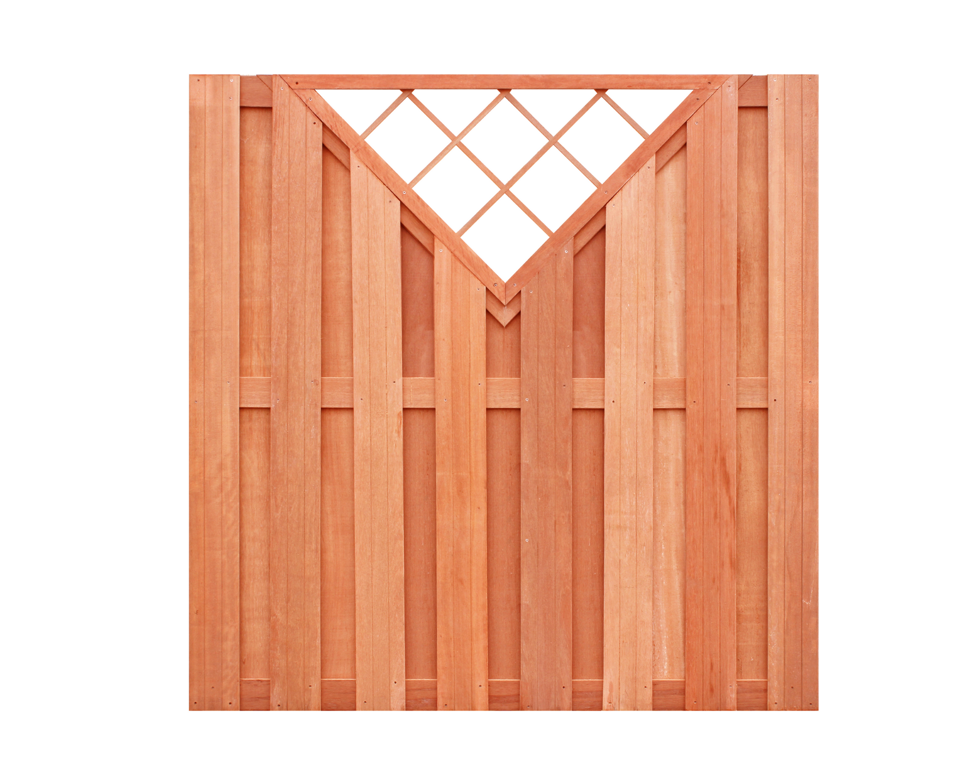 Schutting hardhout geschaafd met trellis driehoek, 15-planks, 180 x 180 cm