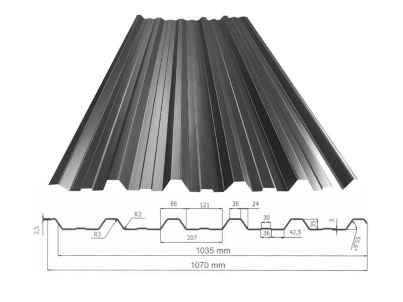 ArcelorMittal | Damwandplaat Trapezium TP35 | 9005 Zwart Mat 270 cm
