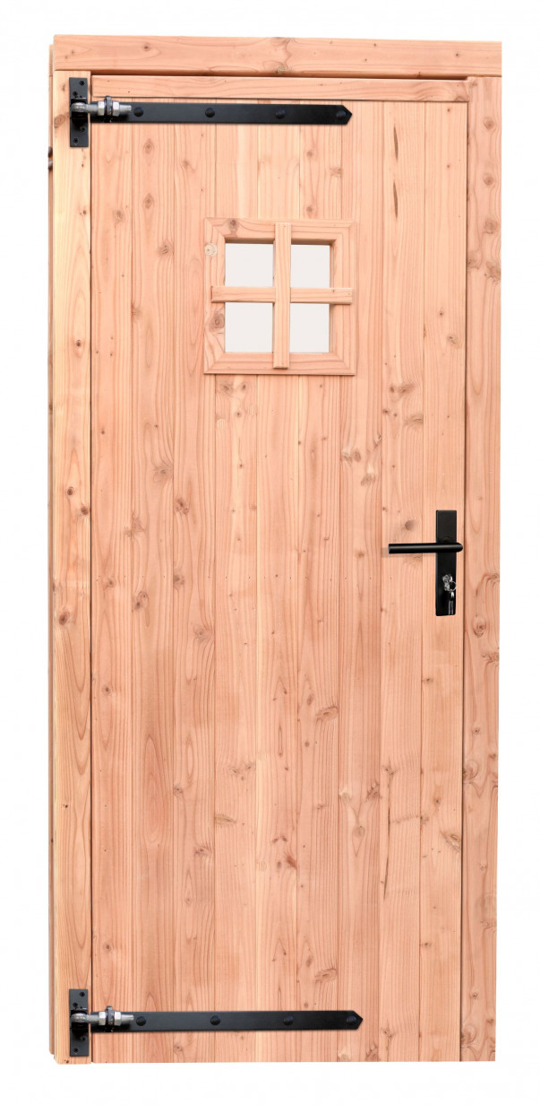 Woodvision | Douglas enkele deur met raam | Zwart beslag | L | 90 x 201 cm | Groen geïmpregneerd