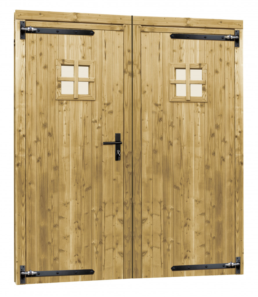 Woodvision | Douglas dubbele deur met raam | Zwart beslag | 168 x 201 cm | Groen geïmpregneerd