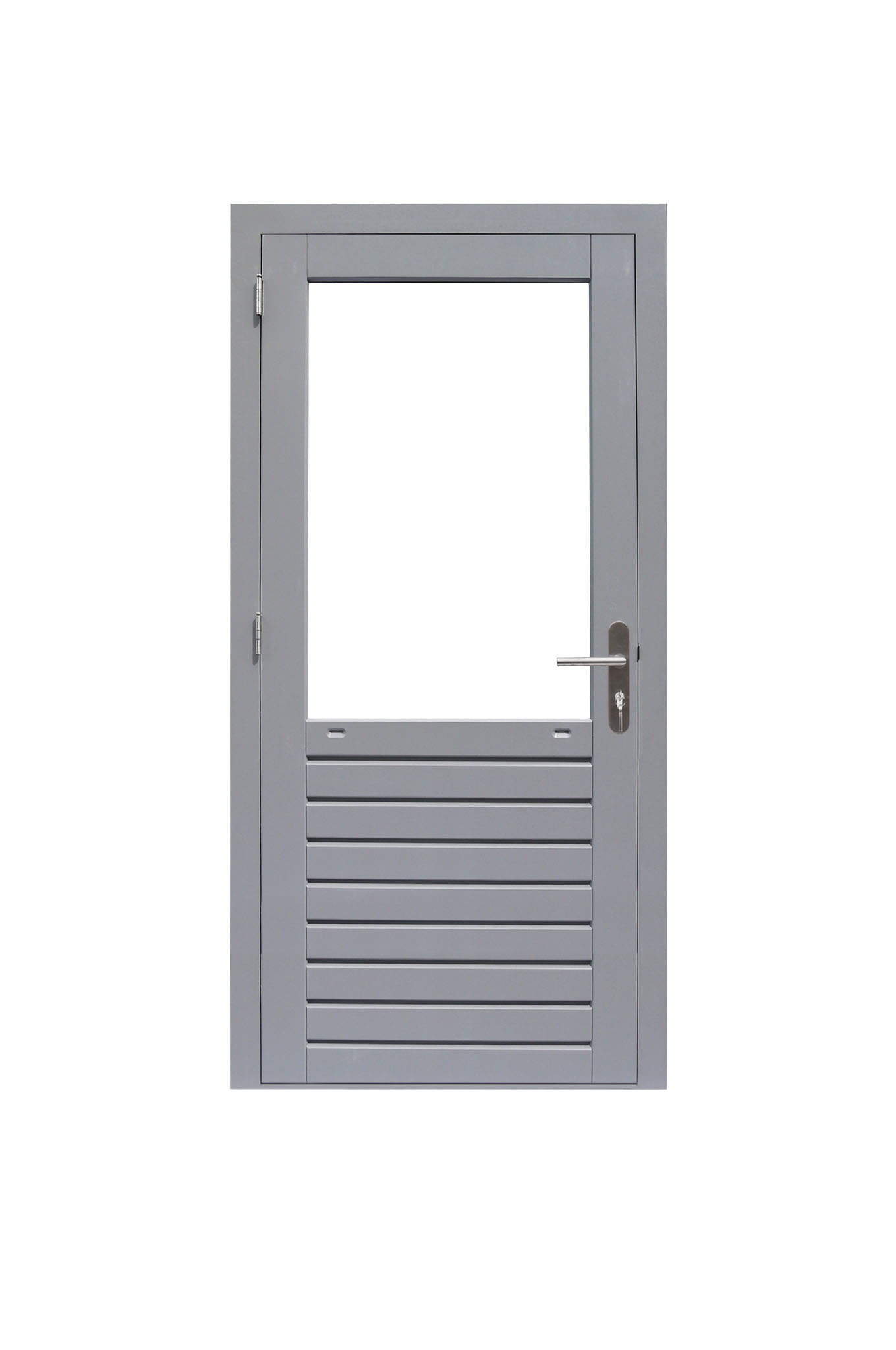 Hardhouten enkele 1-ruits deur Prestige met dubbelglas, linksdraaiend, 109 x 221 cm, grijs gegrond
