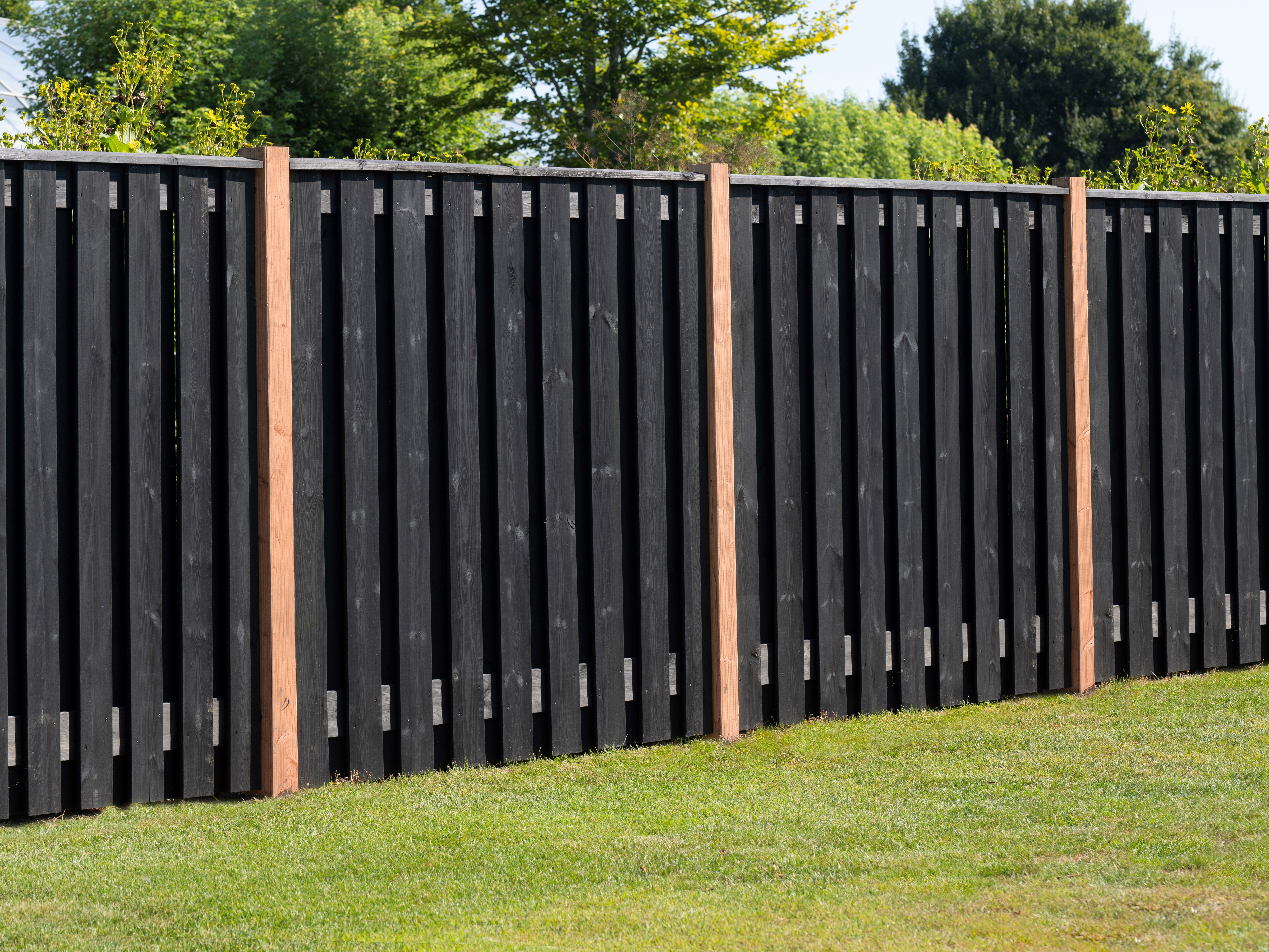 Schutting grenen geschaafd, 19-planks, 180 x 180 cm, zwart geïmpregneerd
