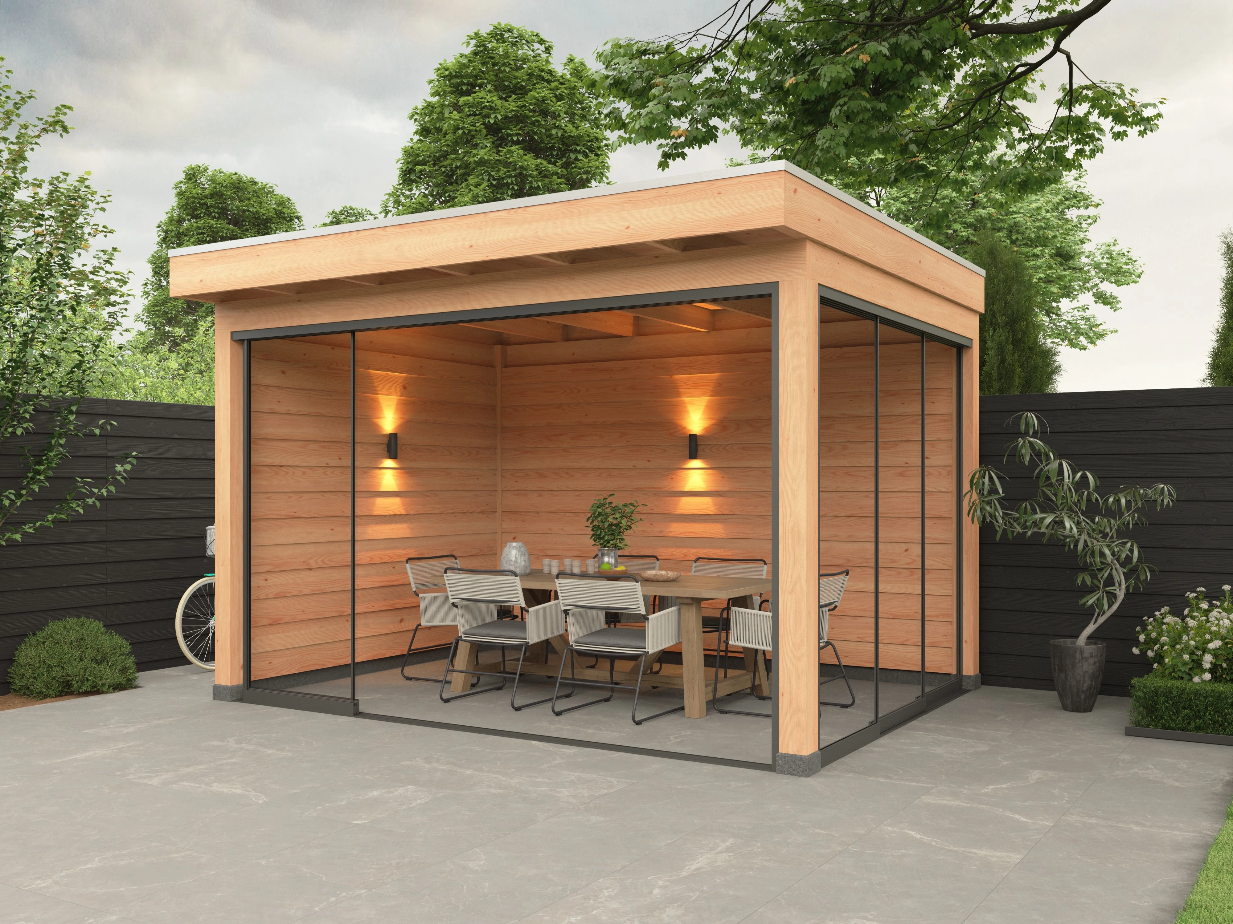 Douglas overkapping 400 x 300, met achterwand en zijwand, Westwood Comfort Green - Douglas overkapping 400 x 300, met achterwand en zijwand, Westwood Comfort Green -