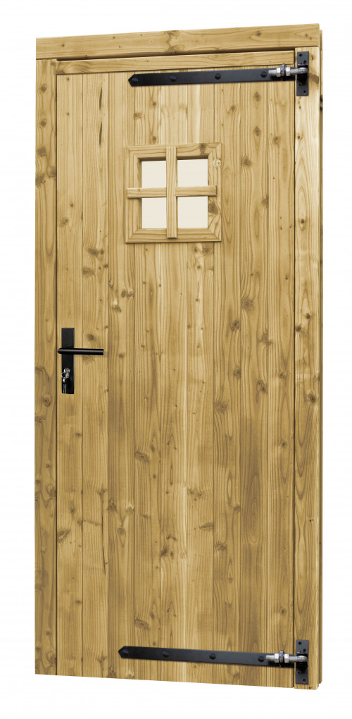 Woodvision | Douglas enkele deur met raam | Zwart beslag | R | 90 x 201 cm | Groen geïmpregneerd