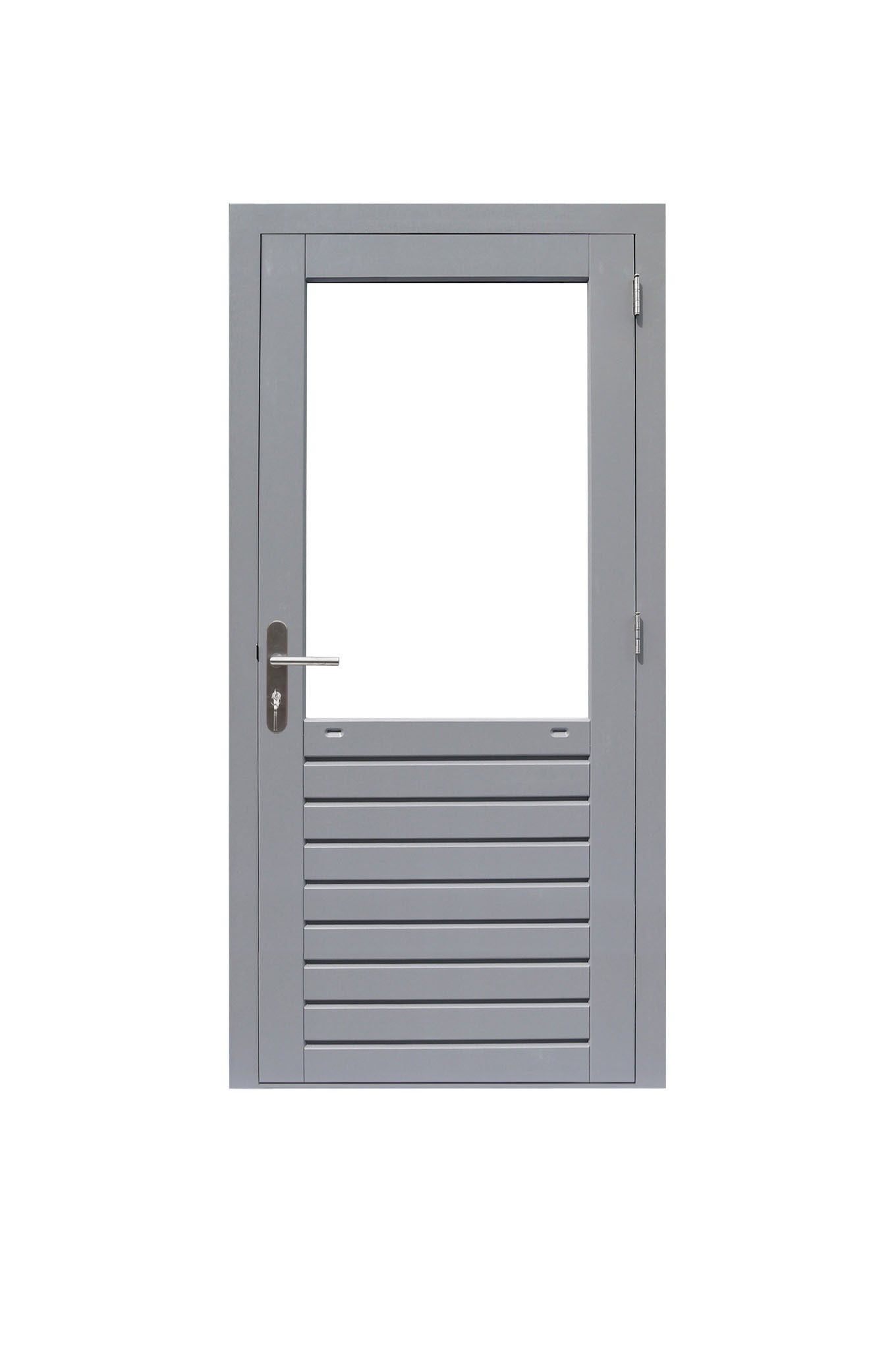 Hardhouten enkele 1-ruits deur Prestige met dubbelglas, rechtsdraaiend, 109 x 221 cm, grijs gegrond